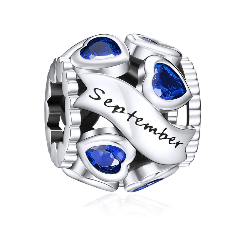 NINGAN September Birthstone Charms 925 Sterling Silver Love Heart Openwork Bead for Charm Bracelets and Necklaces with 5A Cubic Zirconia, Birthday Mothers Day Jewelry Gifts Women